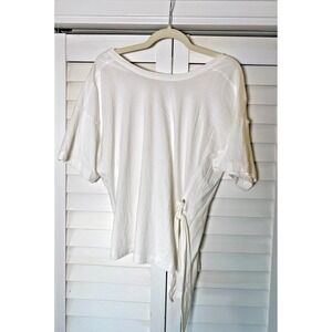 NEW Free People Movement Off Court Tee White Side Tie V-Neck Cotton T-Shirt | Lg